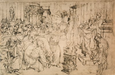Opferung des Stiers, Zeichnung aus der Schule von Raphael. Gabinetto dei Disegni e delle Stampe, Uffizien, Florenz von School of Raphael